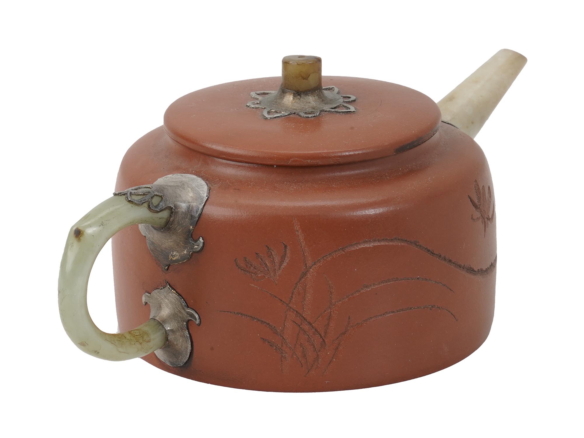 CHINESE YIXING ZISHA POTTERY CLAY JADE TEA POT PIC-3